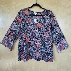 J. Jill Tulip-Sleeve Top Floral Paisley Size Large